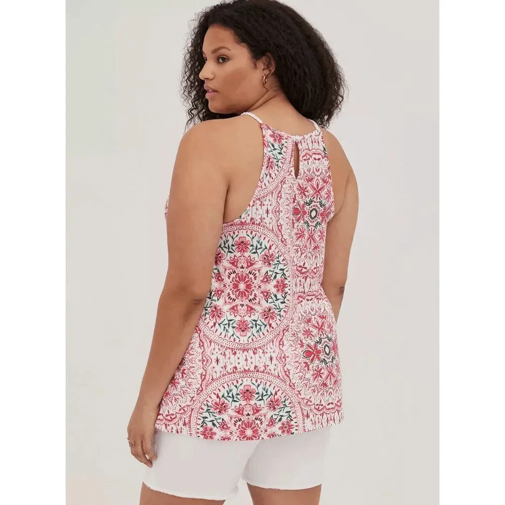 Torrid Red Ivory Knit Macramé High Neck Boho Print Tank Size 0‎ Large NWT